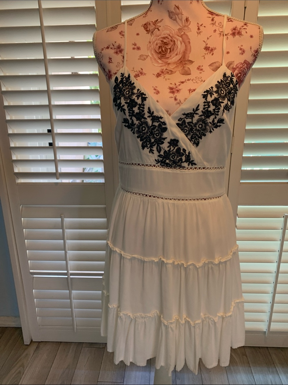 Trixxi White Mini Dress with dark blue Floral Embroidery